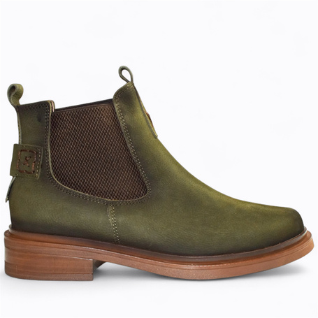 Manelia Women's Green Leather Ankle Boots