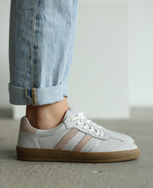 Skórzane beżowe sneakersy damskie Magline