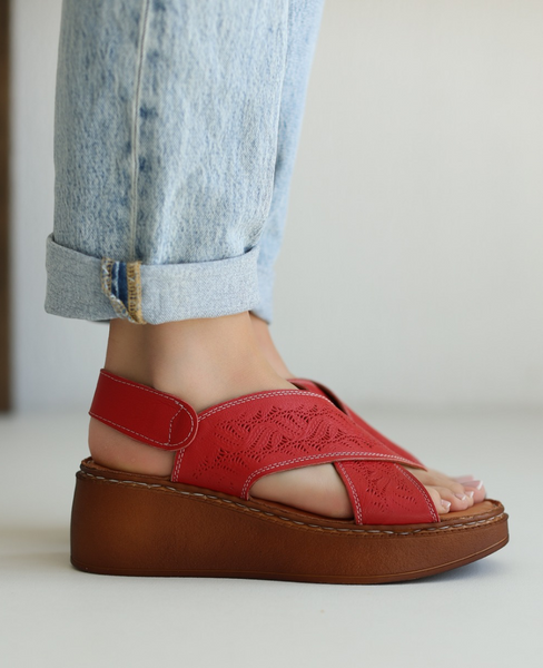 Elinira Women's Red Leather Sandals