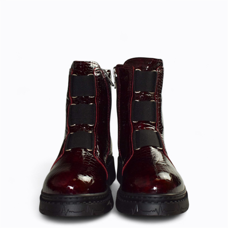 SKÓRZANE BORDOWE BOTKI DAMSKIE GALENNA