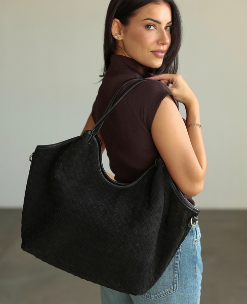 Desseri Black - Large Suede Leather Shopper Bag