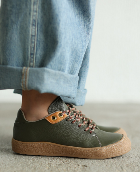 Mersina Women's Green Leather Low-Top Shoes