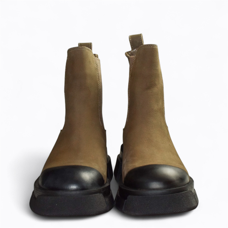 Skórzane beżowe sztyblety damskie Caletia