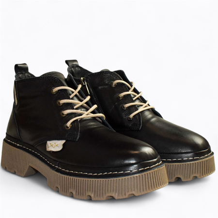 Skórzane czarne trzewiki damskie Markena