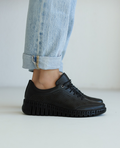 Alivrin Women's Black Leather Low-Cut Shoes