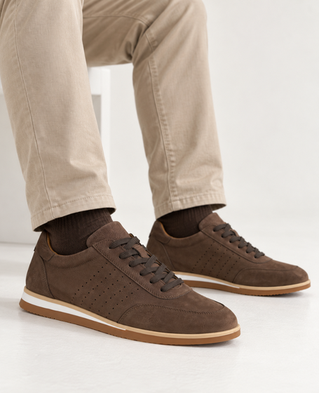 Karssen Men's Leather Chocolate-Brown Sneakers