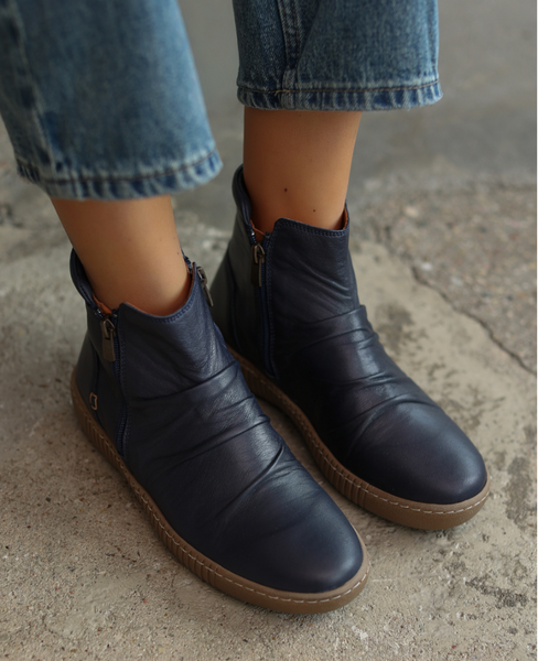 Estrela Navy Blue Leather Women's Boots