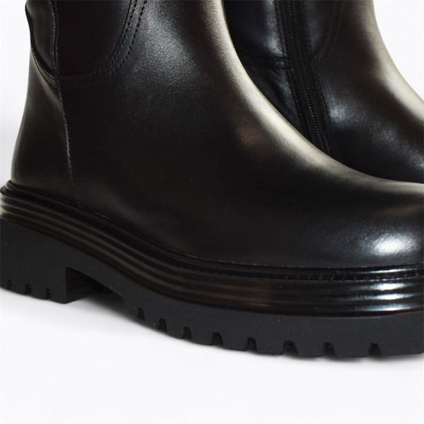 Galiria Women's Black Leather Knee-High Boots