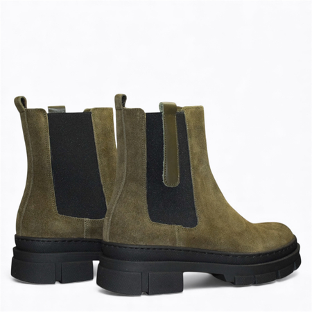 SKÓRZANE OLIWKOWE BOTKI DAMSKIE KANNA