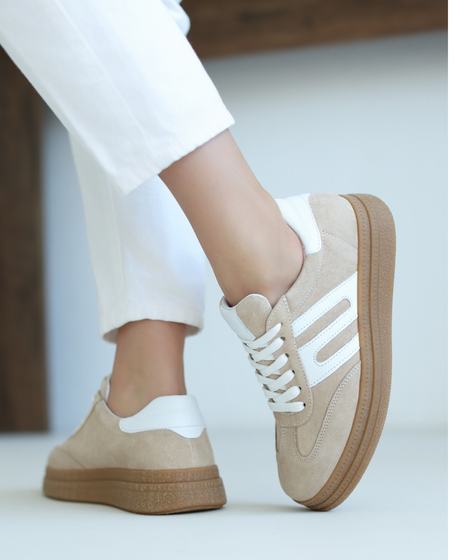Nimelei Beige Leather Women's Sneakers