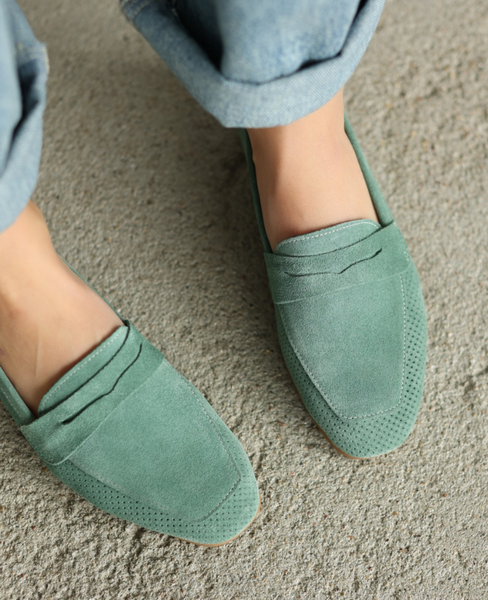 Merakia Women's Mint-Colored Leather Low-Cut Shoes