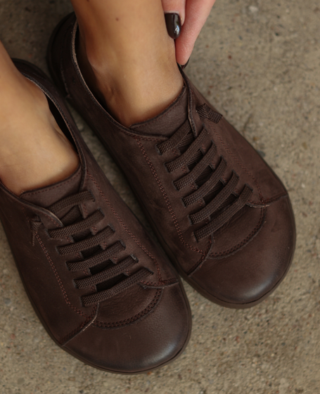 Belania Women's Leather Chocolate-Brown Barefoot Low-Top Shoes