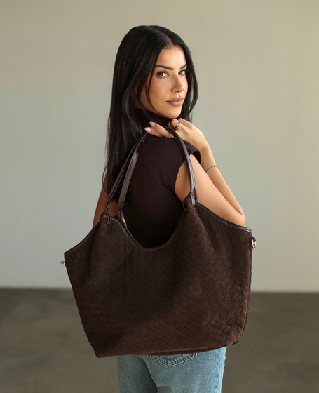 Desseri Chocolate - Large Leather Suede Tote Bag