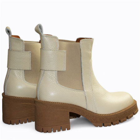 SKÓRZANE BEŻOWE BOTKI DAMSKIE SULEMIA