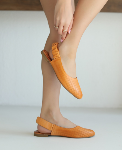 Baverna Women's Orange Leather Sandals