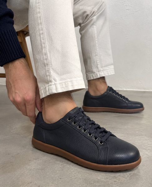 Delemar Men's Navy Blue Leather Low-Top Shoes