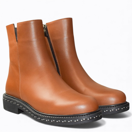 SKÓRZANE RUDE BOTKI DAMSKIE MARITHA