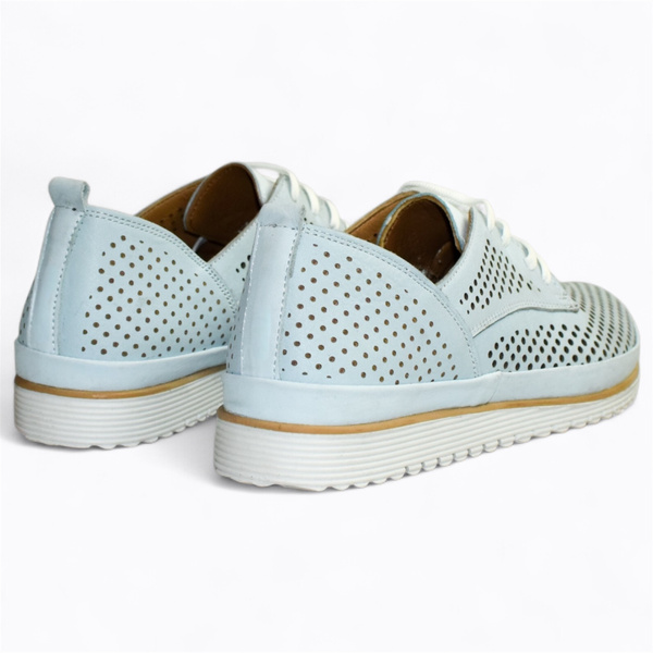 Larimea Women's Blue Leather Low-Cut Shoes