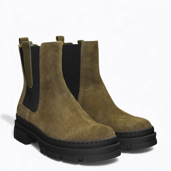 Kanna Women's Olive-Colored Leather Ankle Boots