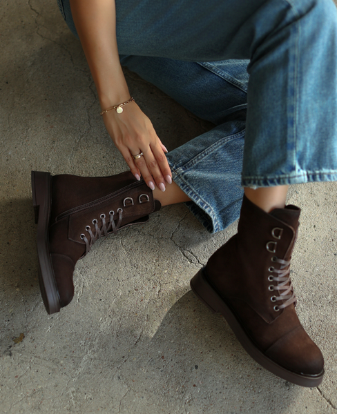 Natelie Women's Leather Chocolate-Brown Boots