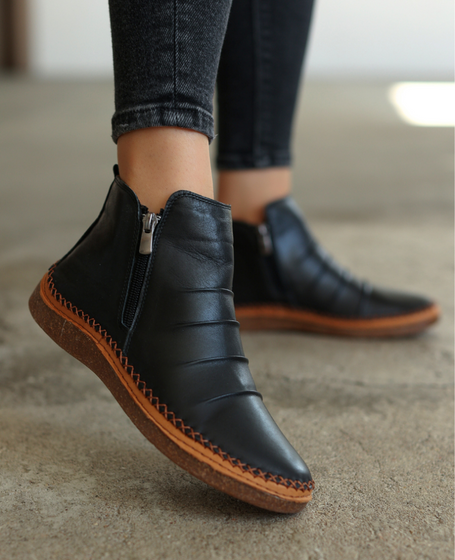 Izmaria Women's Black Leather Ankle Boots