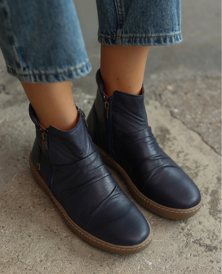 Estrela Navy Blue Leather Women's Boots