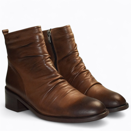 SKÓRZANE BRĄZOWE BOTKI DAMSKIE ZENETHA