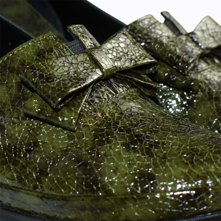 Skórzane zielone czółenka damskie Wattia