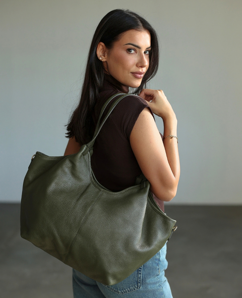 Desseri Oliwka - Large Leather Tote Bag