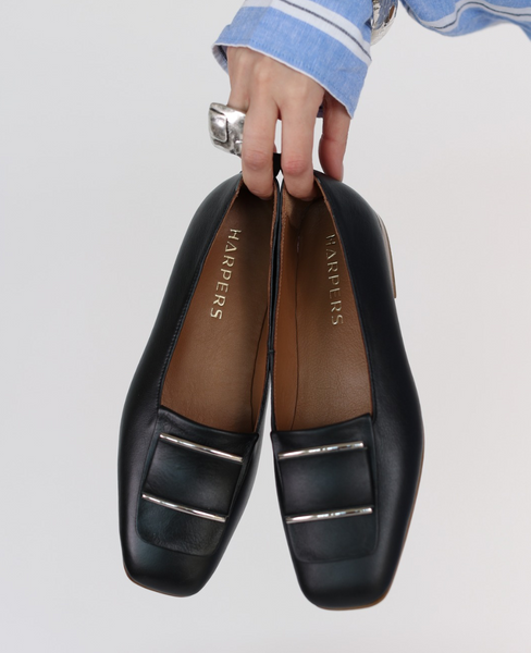 Palitia Women's Black Leather Ballerina Flats