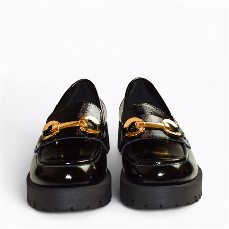 Skórzane czarne półbuty damskie Tilomea