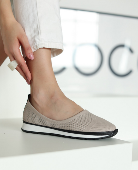 Belvita Beige Leather Women's Ballet Flats