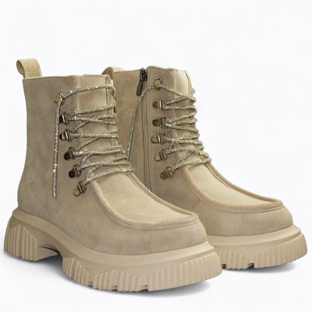 Skórzane beżowe botki damskie Rivka