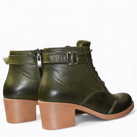 Skórzane zielone botki damskie Trinnel
