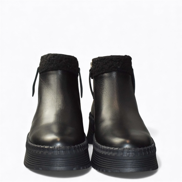 Fallora Women's Black Leather Ankle Boots