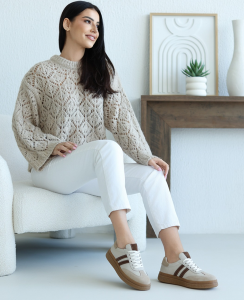 Silavia Beige Leather Women's Sneakers