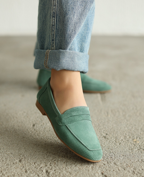 Merakia Women's Mint-Colored Leather Low-Cut Shoes