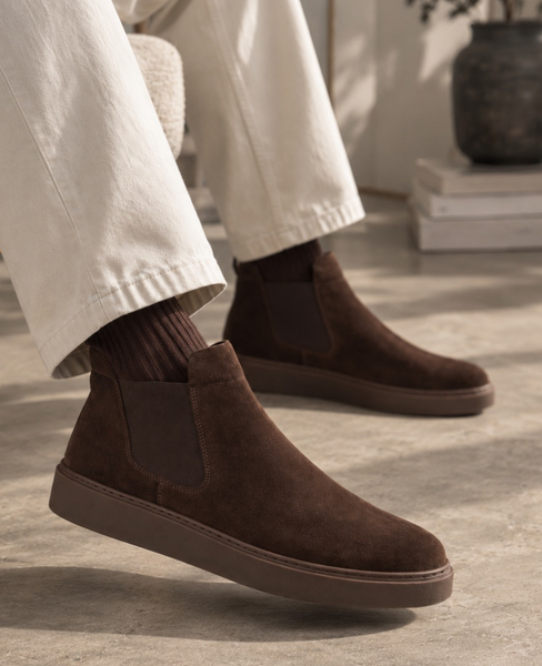 Kaelion Men's Leather Chocolate-Brown Ankle Boots