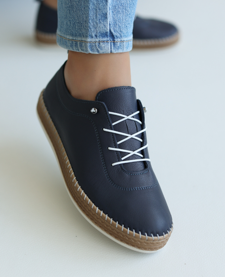Jarveti Women's Navy Blue Leather Low-Cut Shoes