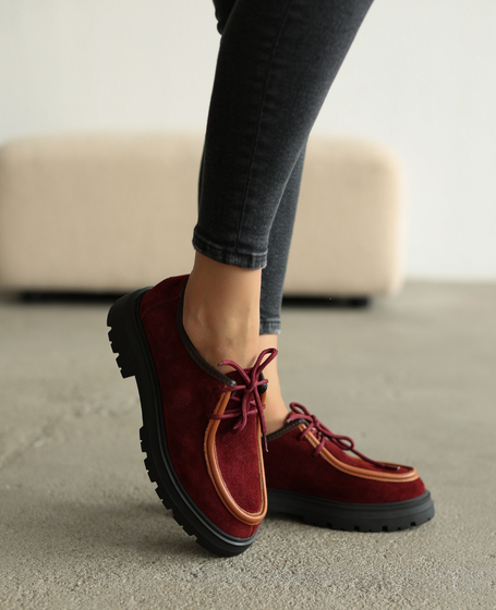 Karfeli Women's Burgundy Leather Low-Cut Shoes