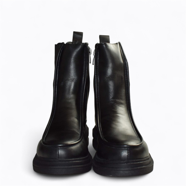 Megalia Women's Black Leather Ankle Boots