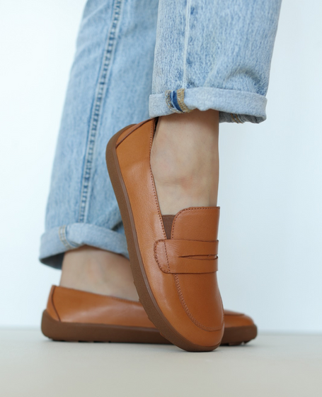 Skórzane rude półbuty damskie barefoot Fenaria