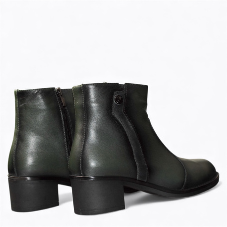 Finirra Women's Green Leather Ankle Boots