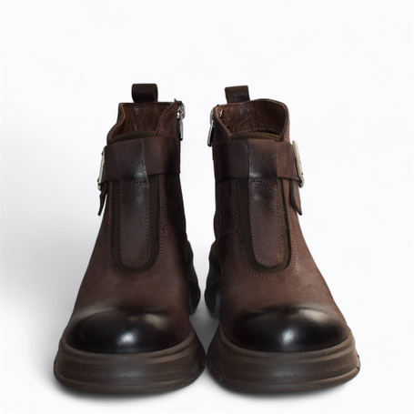 Polarya Brown Leather Women's Ankle Boots