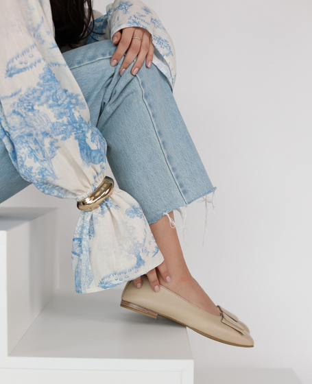 Cadilla Beige Leather Women's Ballet Flats