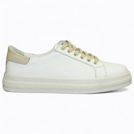 Madisia Women's White Leather Sneakers with a Beige Accent