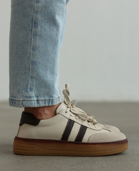 Skórzane beżowe sneakersy damskie Zenovia
