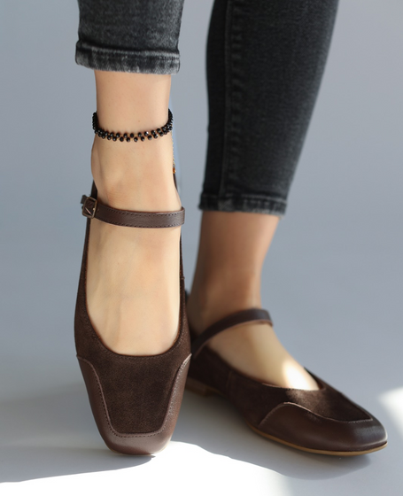 Fimelra Women's Leather Chocolate-Brown Ballerina Flats