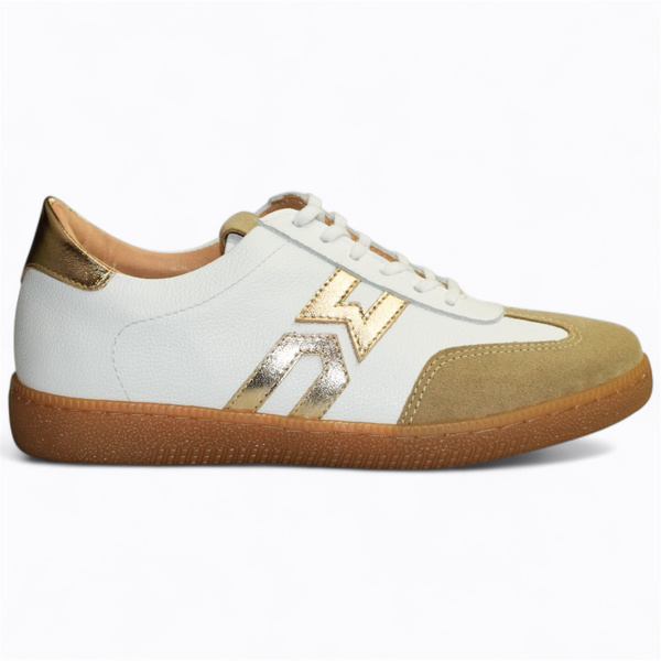 Sertiva White Leather Women's Sneakers with a Beige Accent