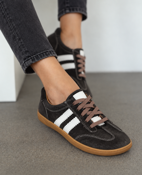 Skórzane czekoladowe barefoot sneakersy damskie Ermelia